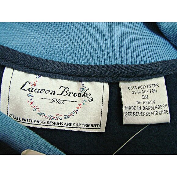 NEW Lauren Brooke Womens 3X Blue Button Jacket Shacket Embroidered Leaves Bird - Picture 3 of 12